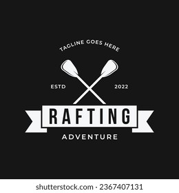 Retro vintage hipster element of rafting or kayaking logo with mountains and forest.Logo for rafting club,sports,adventure and badge.