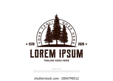 Retro Vintage Hipster Pine Spruce Evergreen Cedar Conifer Coniferous Larch Cypress Hemlock Tree Forest Logo Design Vector