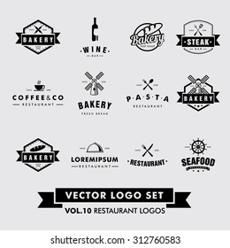 Retro Vintage Hipster Restaurant Vector Logo Set. 