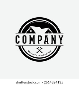 Retro vintage home building construction repair logo design.