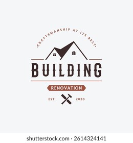 Retro vintage home building construction repair logo design.
