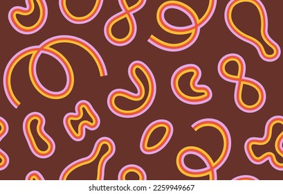 Retro vintage horizontal background with rainbow organic shapes in style 60s, 70s. Abstract seamless pattern. Trendy vector illustration.