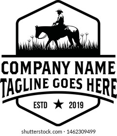 Retro Vintage / horse / cowboy Emblem Label logo design vector