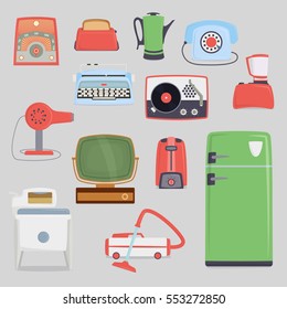 Retro vintage household appliances vector.