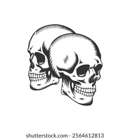 Retro vintage human skull illustration line art black vector concept