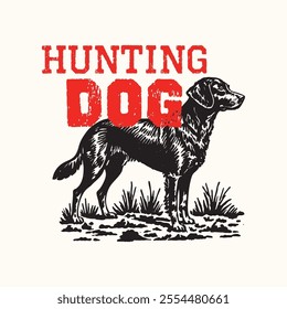 Retro Vintage Hunting Dog Vector Illustration