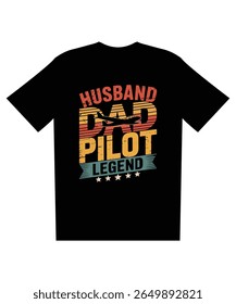 Retro Vintage Marido Pai Piloto Lenda T-Shirt Design, Preto Vestuário Mockup