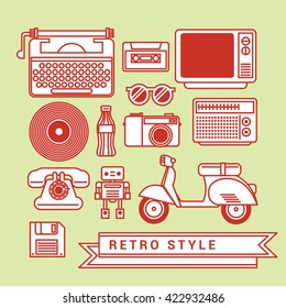 Retro Vintage  and icons set for flat design.