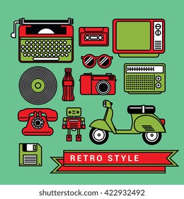 Retro Vintage  and icons set for flat design.