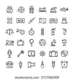Conjunto de iconos vintage retro Vector con objetos antiguos