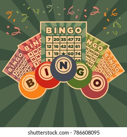 Retro Vintage illustration of bingo game cards and balls