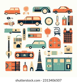 Retro vintage illustration flat design and minimalism. Aesthetics of the past, retro typography, vintage objects, or iconic symbols from different era