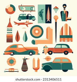 Retro vintage illustration flat design and minimalism. Aesthetics of the past, retro typography, vintage objects, or iconic symbols from different era