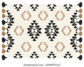 A retro vintage illustration of Nubian Egyptian rug ornaments, featuring intricate geometric patterns and traditional motifs. The design showcases rich, earthy colours and classic shapes