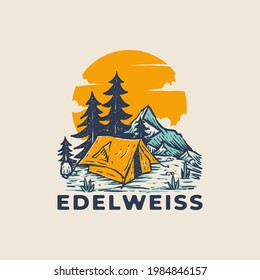 retro vintage illustration of Outdoor Adventure. design for t-shirt, sticker, badge, label, logo, emblem, tote bag, etc.