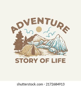 retro vintage illustration of Outdoor Adventure. design for t-shirt, sticker, badge, label, logo, emblem, tote bag, etc.