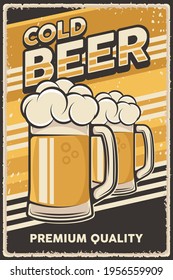 Retro vintage illustration vector graphic of Cold Beer fit for wood poster or signage