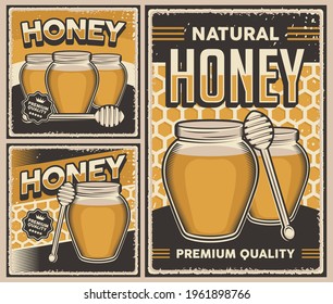 Retro vintage illustration vector graphic of Natural Honey Bee fit for wood poster or signage