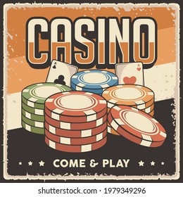 Retro vintage illustration vector graphic of Casino Chips fit for wood poster or signage