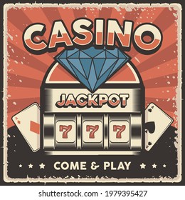 Retro vintage illustration vector graphic of Casino Jackpot Slot Machine fit for wood poster or signage