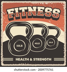 Retro vintage illustration vector graphic of Kettlebell Fitness Equipment fit for wood poster or signage