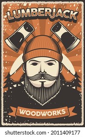 Retro vintage illustration vector graphic of Lumberjack woodworks fit for wood poster or signage