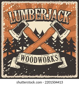Retro vintage illustration vector graphic of Lumberjack woodworks fit for wood poster or tin signage