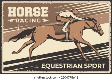 Ilustración vectorial retro gráfico del Deporte Ecuestre de Carrera de Caballo adecuado para carteles o carteles de madera