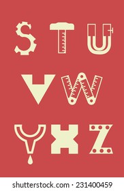 retro vintage industrial alphabet