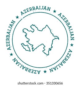 Retro vintage insignia with Azerbaijan map. Distressed visa stamp with text wrapped around a circle and stars, vector illustration