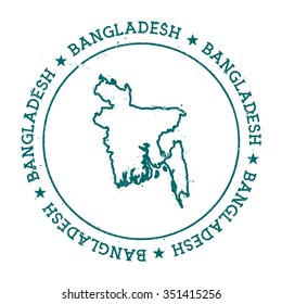Retro vintage insignia with Bangladesh map. Distressed visa stamp with text wrapped around a circle and stars, vector illustration