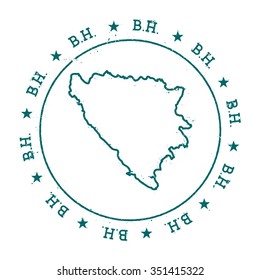 Retro vintage insignia with Bosnia and Herzegovina map. Distressed visa stamp with text wrapped around a circle and stars, vector illustration