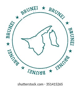 Retro vintage insignia with Brunei map. Distressed visa stamp with text wrapped around a circle and stars, vector illustration