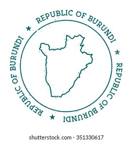 Retro vintage insignia with Burundi map. Distressed visa stamp with text wrapped around a circle and stars, vector illustration