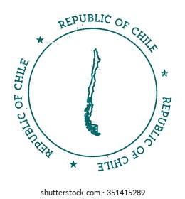 Retro vintage insignia with Chile map. Distressed visa stamp with text wrapped around a circle and stars, vector illustration
