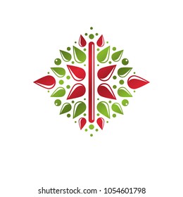 Retro vintage Insignia created with lily flower. Vector design element, organic natural product emblem.