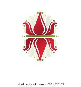 Retro vintage Insignia created with lily flower. Vector design element, organic natural product emblem.