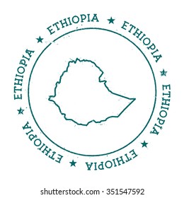 Retro vintage insignia with Ethiopia map. Distressed visa stamp with text wrapped around a circle and stars, vector illustration