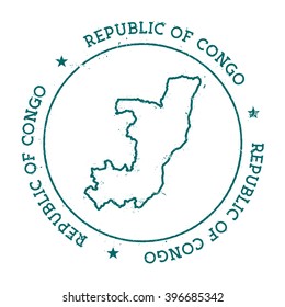 Retro vintage insignia with Republic of Congo map. Distressed visa stamp with text wrapped around a circle and stars, vector illustration.