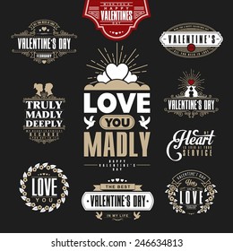 Retro Vintage Insignias or Logotypes set for st.Valentine's day. Vector tags, calligraphic and typographic elements,signs, logos, labels, badges and objects. 