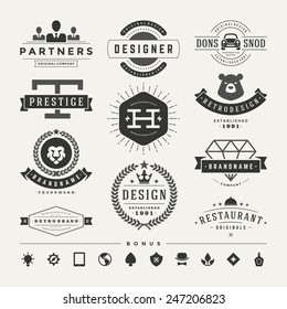 Retro Vintage Insignias or Logotypes set. Vector design elements, business signs, logos, identity, labels, badges and objects. 