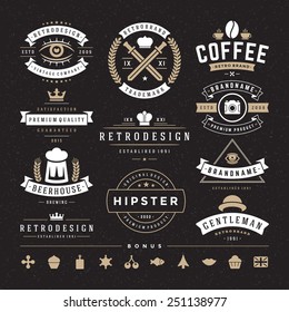 Retro Vintage Insignias or Logotypes set. Vector design elements, business signs, logos, identity, labels, badges and objects. 