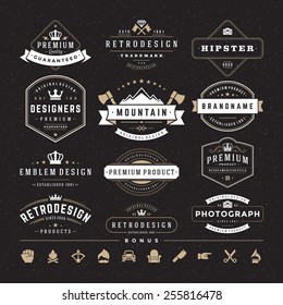 Retro Vintage Insignias or Logotypes set. Vector design elements, business signs, logos, identity, labels, badges and objects. 