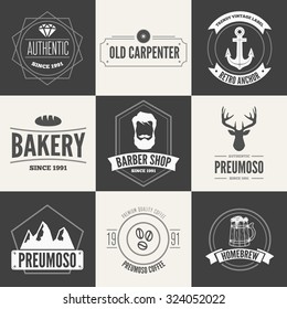 Retro Vintage Insignias set, vector design elements, business signs, logos, identity, labels, badges, apparel, shirts, ribbons, stickers and other branding objects.