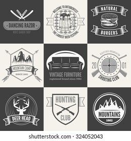 Retro Vintage Insignias set, vector design elements, business signs, logos, identity, labels, badges, apparel, shirts, ribbons, stickers and other branding objects.