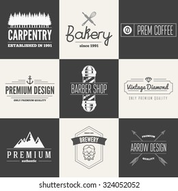 Retro Vintage Insignias set, vector design elements, business signs, logos, identity, labels, badges, apparel, shirts, ribbons, stickers and other branding objects.
