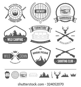 Retro Vintage Insignias set, vector design elements, business signs, logos, identity, labels, badges, apparel, shirts, ribbons, stickers and other branding objects.