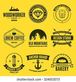 Retro Vintage Insignias set, vector design elements, business signs, logos, identity, labels, badges, apparel, shirts, ribbons, stickers and other branding objects.