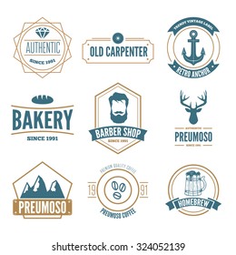 Retro Vintage Insignias set, vector design elements, business signs, logos, identity, labels, badges, apparel, shirts, ribbons, stickers and other branding objects.