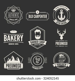 Retro Vintage Insignias set, vector design elements, business signs, logos, identity, labels, badges, apparel, shirts, ribbons, stickers and other branding objects.